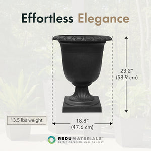 Tierra Verde Self-Watering Indoor Outdoor Urn Planter, Crescendo, 19"W x 23"H