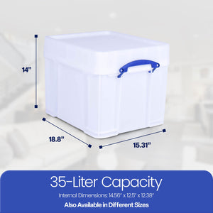 Really Useful Box 35 Liter Extra Strong Plastic Storage Box with XL Lid, 6 Pack