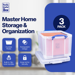 Really Useful Box 32 Liter Storage Container w/Snap Lock Handles, 9 Pack, Clear