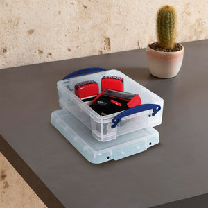 Really Useful Box 1.75L Storage Bin w/Snap Lid & Clip Lock Handle, 8 Pack, Clear