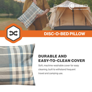Disc-O-Bed Lightweight Travel Pillow, Packable with Washable Cover, Ocean Plaid