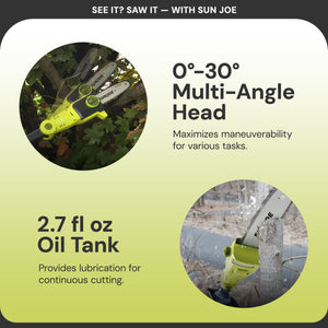 Sun Joe 24V Cordless Pole Chainsaw Electric Telescope Tree Trimmer, 24V-PS8-LTE