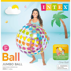Intex Jumbo Inflatable Colorful Transparent PVC Giant Beach Ball, Color Varies - TRAPSKI