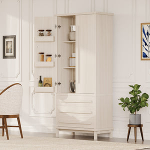 70" Kitchen Pantry Cabinet with Solid Wood Handles and Adjustable Storage