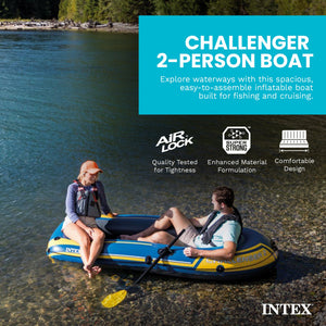 Intex Challenger 2 Inflatable 2 Person Floating Boat Raft Set w/ Oars & Air Pump