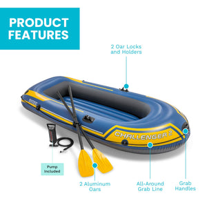 Intex Challenger 2 Inflatable 2 Person Floating Boat Raft Set w/ Oars & Air Pump