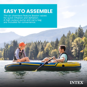Intex Challenger 2 Inflatable 2 Person Floating Boat Raft Set w/ Oars & Air Pump