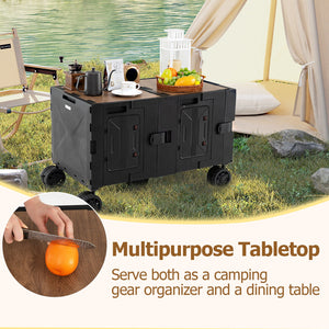 Large Foldable Utility Cart with 2-Tier Storage Crates and Telescoping Handle