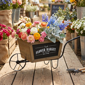 Farmhouse Wheelbarrow Planter with Flower Market Sign