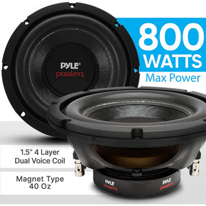 Pyle 8 Inch 1600W DVC 4 Ohm Car Audio Subwoofer Speaker Set, Black (2 Pack) - TRAPSKI
