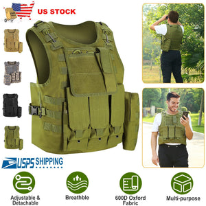 Adults Tactical Vest Military Airsoft Paintball Vest Camouflage Combat Vest for Hunting Army Fans CS War Game