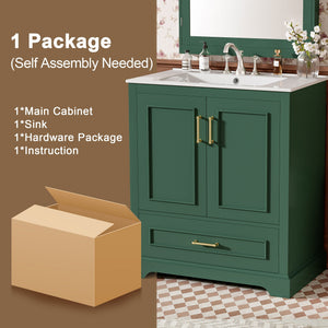 Bathroom Vanity With Sink, 1 Divided Drawer And 2 Soft Close Doors With Double Shelf
