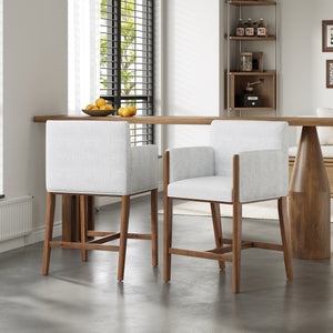 24'' Seat Height Upholstered Counter Stools with Arms for Kitchen Island/Dining Room, Set of 2