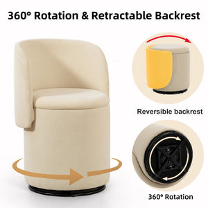 Barrel Chair, Built In Storage, 360° Swivel - Beige