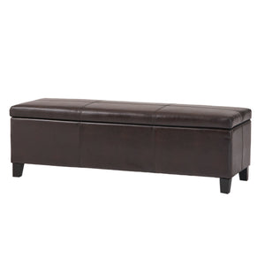 Upholstered PU Leather Storage Ottoman with Solid Wooden Legs
