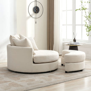 360° Swivel Accent Barrel Chair With Storage Ottoman & 4 Pillows, Modern Leisure Chair Round Accent For Living Room