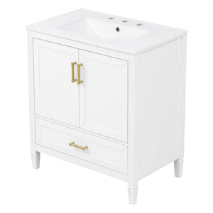 Elegant Fluted Bathroom Vanity With Sink, Soft Close Doors & Drawer