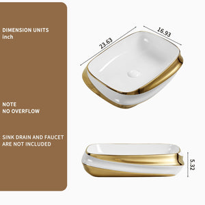 Vessel Sink Above Counter Vanity Basin - Gold / White / Milk White