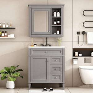 Bathroom Vanity With Top Sink, Storage Cabinet & Mirror - Gray