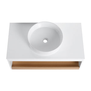 Floating Bathroom Vanity With Glossy Round Vessel Sink