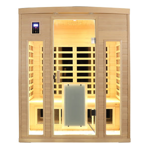 Low EMF, There is also a heating plate on the glass door, Hemlock wood Far-infrared indoor Three person sauna room
