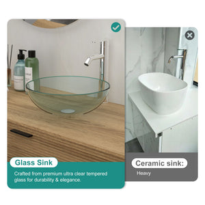 Artistic Tempered Glass Vessel Sink With Pop Up Drain