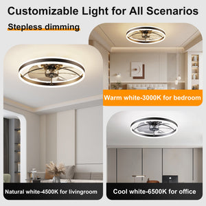 Smart Ceiling Fan with LED Light, 7 Blades Modern Metal Design