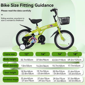 Fkznpj - 16" Sporty Kids Bike With Training Wheels And Stand Adjustable Saddle Suitable For Boys And Girls Aged 4 - 8 Years Tall Height 41 - 46" Available In A Variety Of Colors
