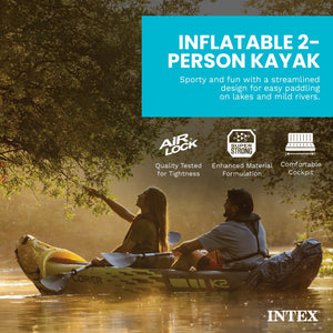 Intex Explorer K2 Yellow 2 Person Inflatable Kayak with Oars & Air Pump (2 Pack)