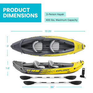 Intex Explorer K2 2-Person Inflatable Kayak Set with Oars and Air Pump, Yellow