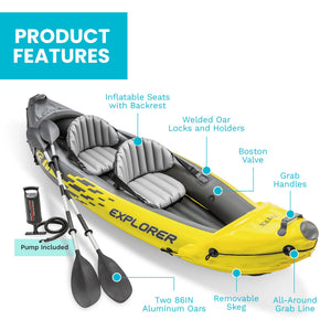 Intex Explorer K2 2-Person Inflatable Kayak Set with Oars and Air Pump, Yellow