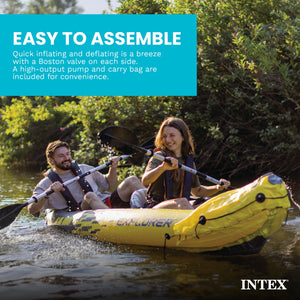 Intex Explorer K2 Yellow 2 Person Inflatable Kayak with Oars & Air Pump (2 Pack)
