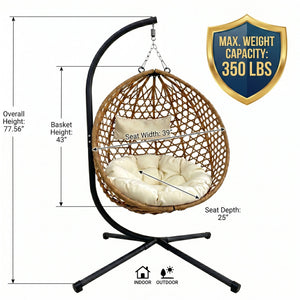 Folding PE Rattan Hanging Egg Chair with Stand