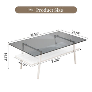 Rectangle Coffee Table, Tempered Glass Tabletop With Metal Legs