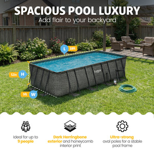Funsicle 18 Ft Oasis Designer Lap Above Ground Pool w/ Pump, Dark Herringbone
