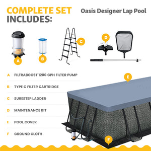 Funsicle 18 Ft Oasis Designer Lap Above Ground Pool w/ Pump, Dark Herringbone