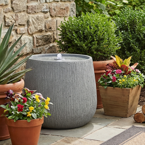 12.99' Gray Polyresin Outdoor Water Fountain with LED Light