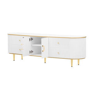 Modern TV Stand For TVs Up To 80", Entertainment Center With 4 Drawers And 1 Cabinet, Wood TV Console Table With And Handles For Living Room - White
