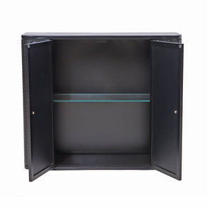 Black Wall-Mounted Bathroom Cabinet with Mirror, 2 Mirrored Doors & Open Shelf