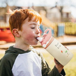 13.5Oz Insulated Stainless Steel Water Bottle Leak-proof Bottle for Kids with Straw Push Button Lock Switch Sports Water Bottle for Toddlers Boys Girl