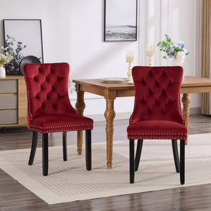 Classic Velvet Dining Chairs - Burgundy (Set of 2)