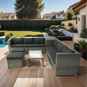8 Piece Patio Sectional Wicker Rattan Outdoor Furniture Sof Set With One Storage Box Under Seat And Cushion Box - Gray / Black