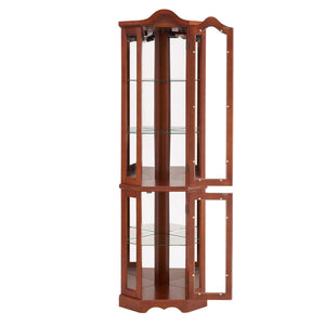 Corner Curio Cabinet With Lights, Adjustable Shelves, Mirrored Back - Walnut