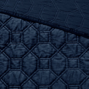 3 Piece Velvet Quilt Set Navy King/Cal King