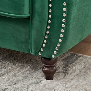 Chesterfield Fabric Sofa With Roll Armrest And Nailhead, Mid Century 2 Seater Couch