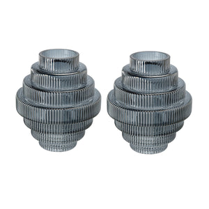 Multi-Tiered Geometric Vase with Smoked Blue Finish, Set of 2