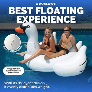 Swimline 90621 Giant Swan Inflatable Ride-On Swimming Pool Raft Float, White