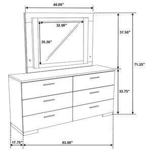 Dulcey - 6 Drawer Dresser With LED Mirror - Gloss White