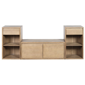 Entryway Storage Bench With Cushion, Drawers & Open Shelves