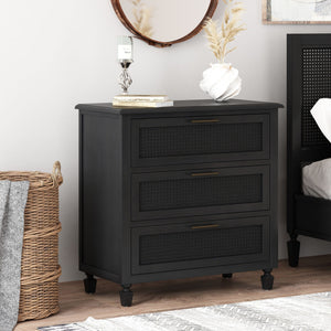 Newell Cane 3 Drawer Dresser - Dark Gray